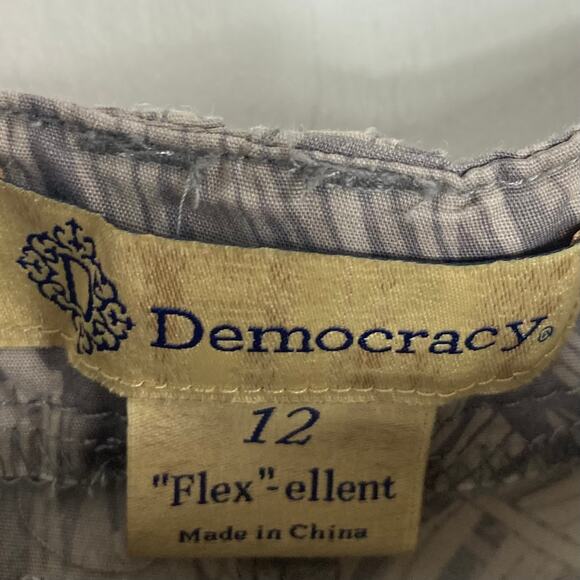NWOT DEMOCRACY Pant 12 Flex-ellent Grey Palm-Leaf Roll-Tab-Snap Stretch Tropical - Picture 3 of 11